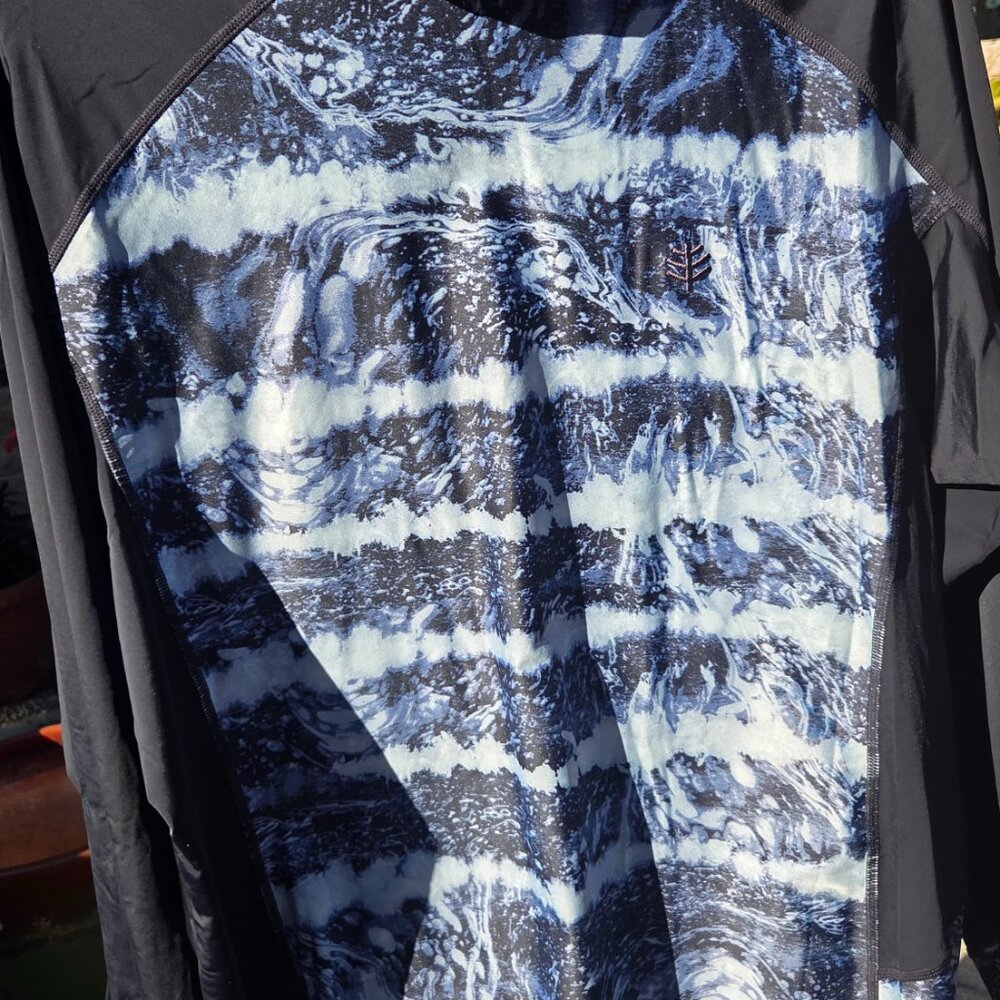 Coolibar Men's XL Black, Blue & Grey UPF 50+ Long Sleeve Crew Neck Rash Guard